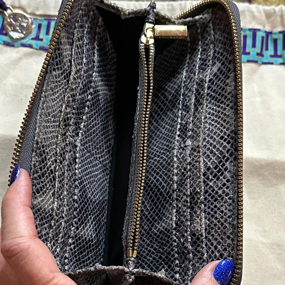 Tory Burch Charcoal Snake Print Wallet with New Tory Burch Dustbag